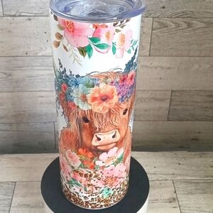 Highland Cow Floral Stainless Steel Handmade Tumbler 20oz